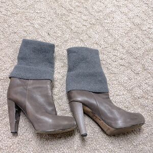 Loeffler Randall Wendy Gray Leather Sock Sweater Boots sizer 8